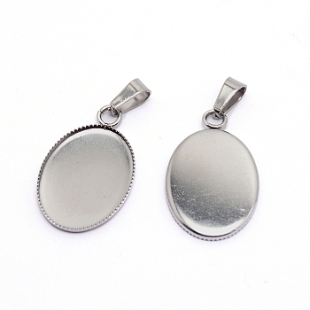 Stainless Steel Pendant Cabochons Setting, Milled Edge Bezel Cups, with Snap on Bails, Oval, Stainless Steel Color, 23x14x1.5mm, Hole: 6mm