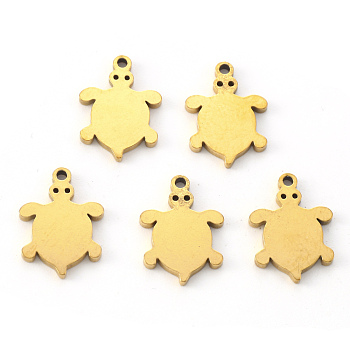 Vacuum Plating 304 Stainless Steel Charms, Laser Cut, Tortoise, Golden, 14x10.5x1mm, Hole: 1mm