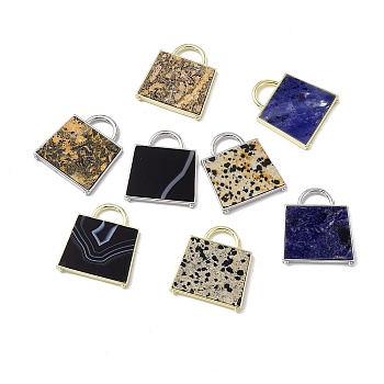 Natural Mixed Stone Pendants, Handbag Charms, with Rack Plating Platinum & Golden Tone Brass Findings, Cadmium Free & Lead Free, 34x29.5x3mm, Hole: 6x11mm