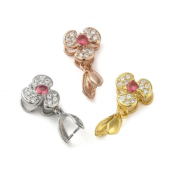Rack Plating Brass Micro Pave Clear Cubic Zirconia Ice Pick Pinch Bails, Long-Lasting Plated, Lead Free & Cadmium Free, Flower, Mixed Color, 17x8.5x6mm, Hole: 4.5x2mm, Pin: 0.7mm