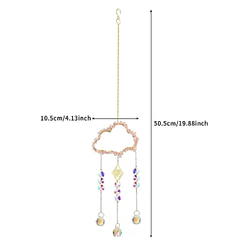 Alloy Cloud with Natural Rose Quartz Chips Beaded Hanging Pendant Decorations, Glass Beaded Suncatchers for Party Window, Wall Display Decorations, 505x105mm