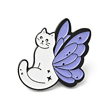 Cartoon Cat Enamel Pin, Electrophoresis Black Plated Alloy Badge for Backpack Clothes, Lilac, Wing Pattern, 26x25x1.5mm