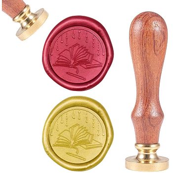 DIY Scrapbook, Brass Wax Seal Stamp and Wood Handle Sets, Book, Golden, 8.9x2.5cm, Stamps: 25x14.5mm