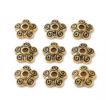 Tibetan Style Alloy Bead Caps, Flower, 5-Petal, Antique Golden, Lead Free & Cadmium Free, 10x3mm, Hole: 2mm