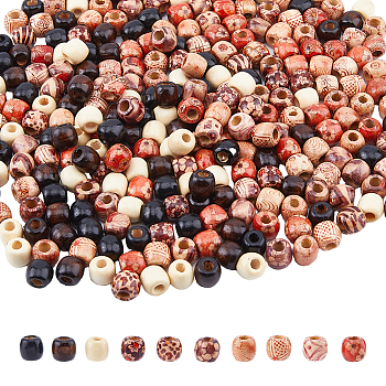 DICOSMETIC 450Pcs 4 Styles Dyed Natural Maple Wood Beads, Barrel Beads, Mixed Color, 11~12.5x11~12mm, Hole: 3~5.5mm