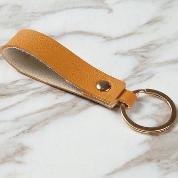 PU Leather Keychain with Iron Belt Loop Clip for Keys, Chocolate, 10.5x3cm