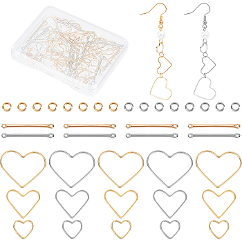 80Pcs 8 Style Brass Heart Linking Rings & Bar Links Connectors, with 30Pcs Jump Rings, Mixed Color, 8~25x2~18.5x1mm, Inner Diameter: 7~17.5x6~12mm, 10Pcs/style