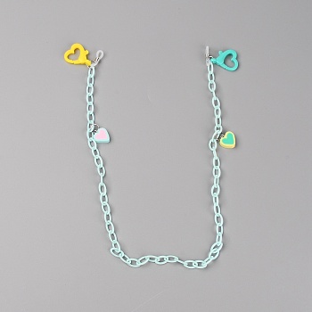 Eyeglasses Chains, Neck Strap for Eyeglasses, with Acrylic Cable Chains, Polymer Clay Heart Pendants and Rubber Loop Ends, Aquamarine, 22.24 inch(56.5cm)