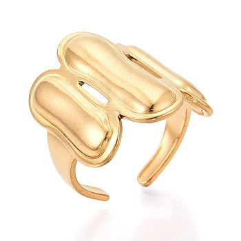 Adjustable Ion Plating(IP) 304 Stainless Steel Cuff Rings for Women, Bar, Real 18K Gold Plated, 23.5mm, US Size 7 1/4(17.5mm)