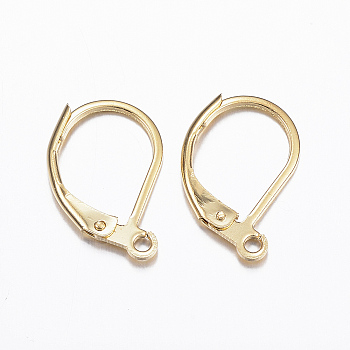 316L Surgical Stainless Steel Leverback Earring Findings, with Loops, Real 18K Gold Plated, 15x10x2mm, Hole: 1.4mm