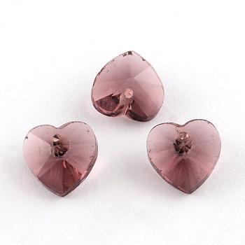 Faceted Heart Transparent Glass Charm Pendants, Rosy Brown, 10x10x5mm, Hole: 1mm