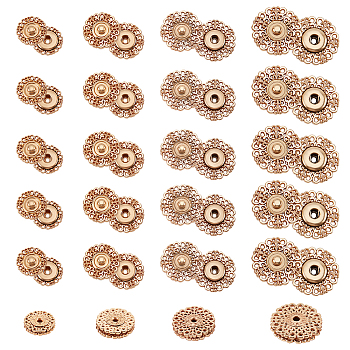 24Pcs 4 Style Alloy & Brass Snap Buttons, Sew on Press Buttons, Garment Buttons, for Costume Jacket Coat Accessories, Light Gold, 15~24.5x6~7mm, 6pcs/style