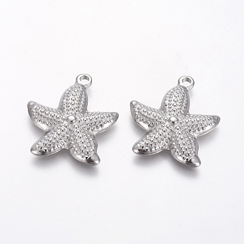 304 Stainless Steel Pendants, Starfish/Sea Stars, Stainless Steel Color, 30.5x26.2x4.4mm, Hole: 2.4mm