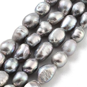 Dyed Natural Cultured Freshwater Pearl Beads Strands, Two Sides Polished, Grade 3A+, Gray, 6~7mm, Hole: 0.6mm, about 23pcs/strand, 6.69''(17cm)