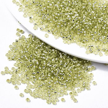 Glass Seed Beads, Fit for Machine Eembroidery, Silver Lined, Round, Yellow Green, 2.5x1.5mm, Hole: 1mm, about 2222pcs/50g