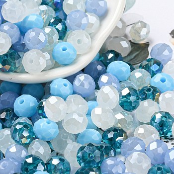 Glass Beads, Faceted, Rondelle, Light Sky Blue, 8x6mm, Hole: 1mm, about 1210pcs/500g