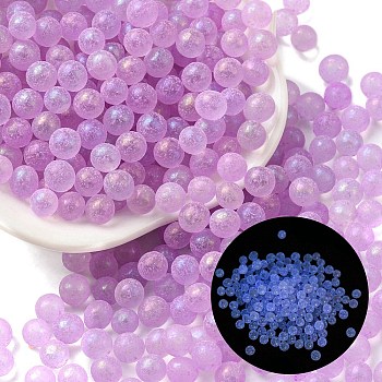 Luminous Glow in the Dark Transparent Glass Round Beads, No Hole/Undrilled, Violet, 5mm, about 2800Pcs/bag