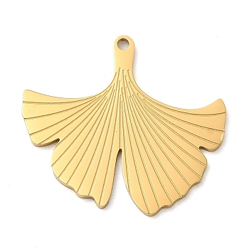 Ion Plating(IP) 304 Stainless Steel Pendants, Ginkgo Leaf Charm, Golden, 22x24x1mm, Hole: 1.2mm