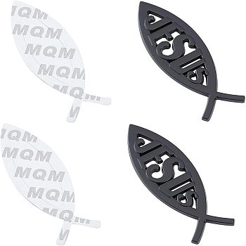 Zinc Alloy Decoration Sticker, for Easter, Jesus Fish/Christian Ichthys Ichthus, Gunmetal, 100x33x4mm, 2 sheets