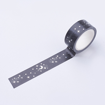 DIY Scrapbook Decorative Paper Tapes, Adhesive Tapes, Moon, Black, 15mm