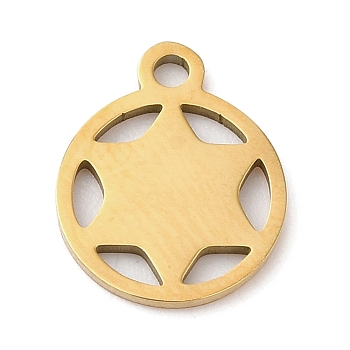 Christmas 201 Stainless Steel Charms, Flat Round with Star of David, Golden, 12.5x10x1mm, Hole: 1.5mm