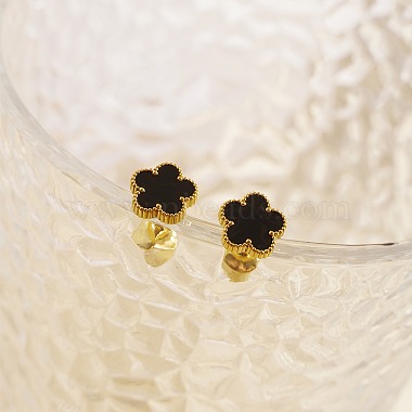 Black Flower Shell Stud Earrings
