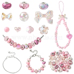 DIY Acrylic Beads & Brass European Style Bracelet Making Kits, Pink, Acrylic Beads: 19.5x23x6mm, Hole: 3mm(DIY-YW0012-21E)