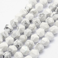 Natural Howlite Beads Strands, Star Cut Round Beads, Faceted, 5.5~6mm, Hole: 1mm, about 63~68pcs/strand, 15.3~15.5 inch(39~39.5cm)(G-F523-28-6mm)