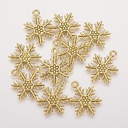 Tibetan Style Alloy Pendants, Cadmium Free & Nickel Free & Lead Free, Snowflake, for Christmas, Antique Golden, 26x19x2mm, Hole: 2mm(X-TIBEP-3264-AG-NR)