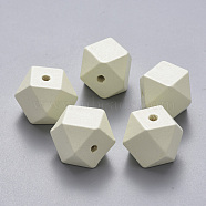 Painted Natural Wood Beads, Polygon, Creamy White, 15.5x16x16mm, Hole: 3.5mm(WOOD-Q040-020B-A08)