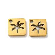 304 Stainless Steel Charms, Laser Cut, Coconut Tree, Golden, Square, 6x6x1mm, Hole: 1mm(STAS-H184-04B-G)