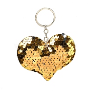 PVC Reflective Sequin Heart Pendant Keychain, with Platinum Plated Iron Findings, for Car Keychain Bag Ornament, Gold, 11.5~12cm(KEYC-L033-01P-02)