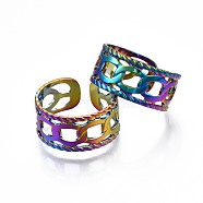 304 Stainless Steel Curb Chain Shape Cuff Ring, Rainbow Color Open Ring for Women, US Size 10 1/4(19.9mm)(RJEW-N038-084)