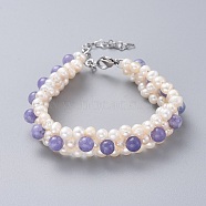 Natural Quartz(Dyed) Beads Bracelets, with Natural Pearl Beads, 304 Stainless Steel Lobster Claw Clasps and Kraft Paper Cardboard Jewelry Boxes, 7-1/2 inch(19cm)(BJEW-JB04604-05)