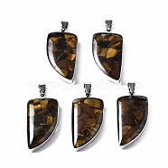 Natural Tiger Eye Pendants, with Transparent Resin and 201 Stainless Steel Findings, Knife, Stainless Steel Color, 26.5x14x6.5mm, Hole: 2x5.5mm(G-T128-05C)