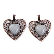 Natural Labradorite Peach Love Heart Pendants, Rack Plating Brass Hollow Heart Charms, Cadmium Free & Lead Free, Red Copper, 29.5x30.5x7.5mm, Hole: 7.5x5mm(G-G158-01-12)