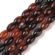 Natural Agate Beads Strands, Deyd & Heated, Faceted, Oval, Dark Red, 12x7.5~8mm, Hole: 1.2mm, about 32pcs/strand, 14.96''(38cm)(G-Q194-B01-01F)