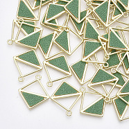 Alloy Pendants, with PU Leather, Rhombus, Light Gold, Medium Sea Green, 25x22x2mm, Hole: 2mm, Side Length: 16mm(PALLOY-T067-166B)