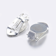 Brass Clip-on Earring Settings, with Round Flat Pad, Silver Color Plated, Tray: 14x11mm, 21x11x7mm(KK-K197-67S)