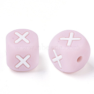 Food Grade Eco-Friendly Silicone Beads, Horizontal Hole, Chewing Beads For Teethers, DIY Nursing Necklaces Making, Letter Style, Cube, Pink, Letter.X, 10x10x10mm, Hole: 2mm(SIL-R011-10mm-04X)