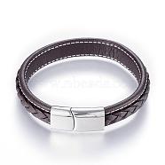 Leather Cord Bracelets, with 304 Stainless Steel Magnetic Clasps, Stainless Steel Color, 8-1/4 inch(215mm)x12mm(BJEW-K141-24P)