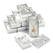 Rectangle Cardboard Jewelry Set Boxes, 2 Slots, with Bowknot Outside and Sponge Inside, for Rings and Earrings, Silver, 83x53x27mm(CBOX-S013-02)