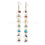 7 Chakra Theme Natural & Synthetic Mixed Gemstone Chips Dangle Earrings, Alloy Long Drop Earrings, Golden, 120x12mm(EJEW-JE05703-02)