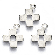 201 Stainless Steel Tiny Cross Charms, Laser Cut, Hollow, Stainless Steel Color, 13x10x0.7mm, Hole: 1.4mm(STAS-R116-046)