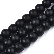 Painted Natural Wood Beads Strands, Round, Black, 10x8~9mm, Hole: 2~3mm, about 41~42pcs/strand, 13.98 inch~14.61 inch(35.5~37.1cm)(WOOD-S053-54A)