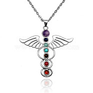 Chakra Natural & Synthetic Gemstone Necklaces, Alloy Angle Pendant Necklaces for Women, Platinum, 19.69 inch(50cm)(WV2130)