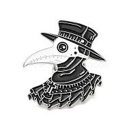 Plague Doctor Enamel Pin, Platinum Alloy Brooch for Clothes Backpack, Black, 31x27.5x1.5mm(JEWB-I022-11H-P)