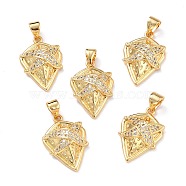 Brass Micro Pave Clear Cubic Zirconia Pendants, Long-Lasting Plated, Shield, Real 18K Gold Plated, 20.5x13.5x5mm, Hole: 3.5x4mm(ZIRC-L100-050G)
