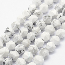Natural Howlite Beads Strands, Star Cut Round Beads, Faceted, 5.5~6mm, Hole: 1mm, about 63~68pcs/strand, 15.3~15.5 inch(39~39.5cm)(G-F523-28-6mm)