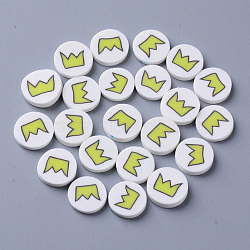 Handmade Polymer Clay Cabochons, Fashion Nail Art Decoration Accessories, Flat Round with Crown, Yellow, 10~11x2mm, about 1936~2420pcs/484g(CLAY-N006-27)